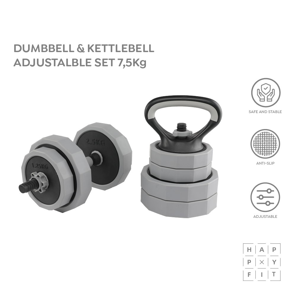 HAPPYFIT Dumbbell & Kettlebell Adjustable Set 7,5 Kg