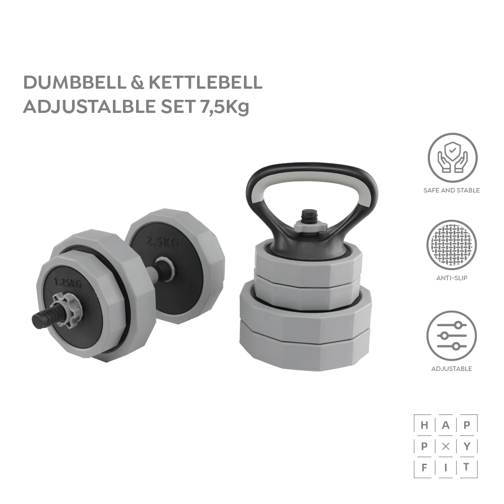 HAPPYFIT Dumbbell Kettlebell Adjustable Set 7,5 Kg