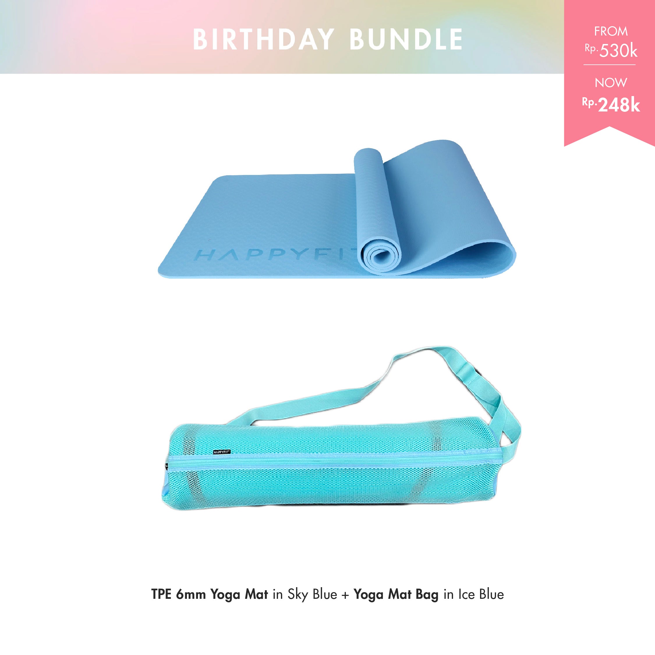 Bundle Yoga TPE 6mm (Sky Blue) + Yoga Mat Bag (Ice Blue)