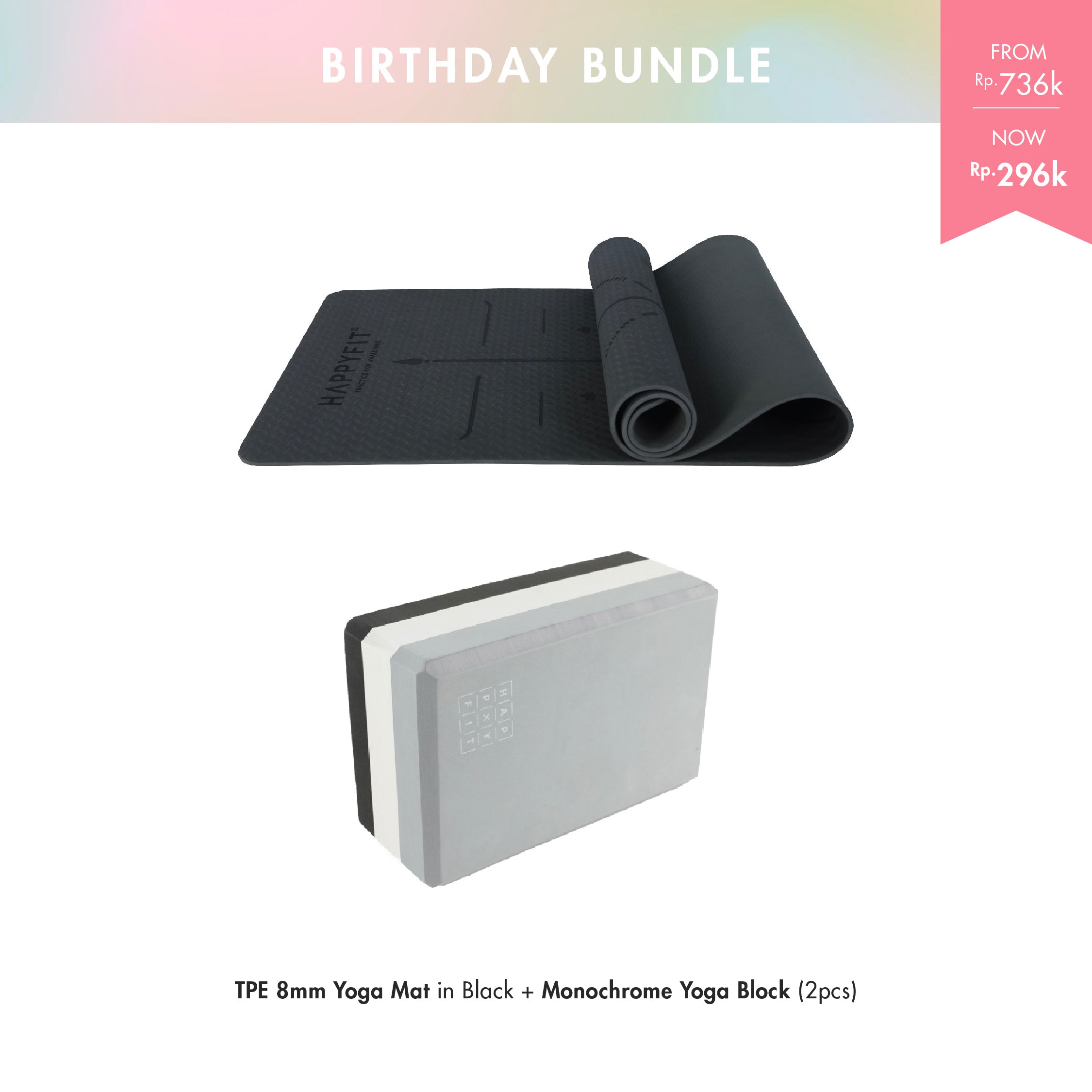 Bundle Yoga TPE 8mm (Black) + 2 Block Monochrome