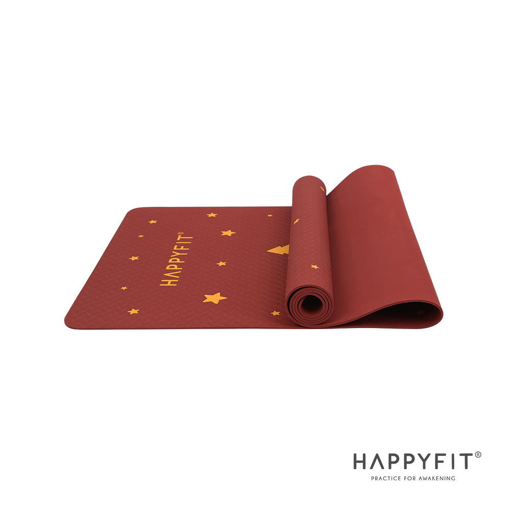HAPPYFIT [Free Strap] Yoga Mat Tpe 4mm Motif HAPPYFIT
