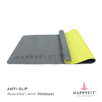 HAPPYFIT [Free Strap] Yoga Mat Tpe Eco Friendly 4mm Reversible HAPPYFIT