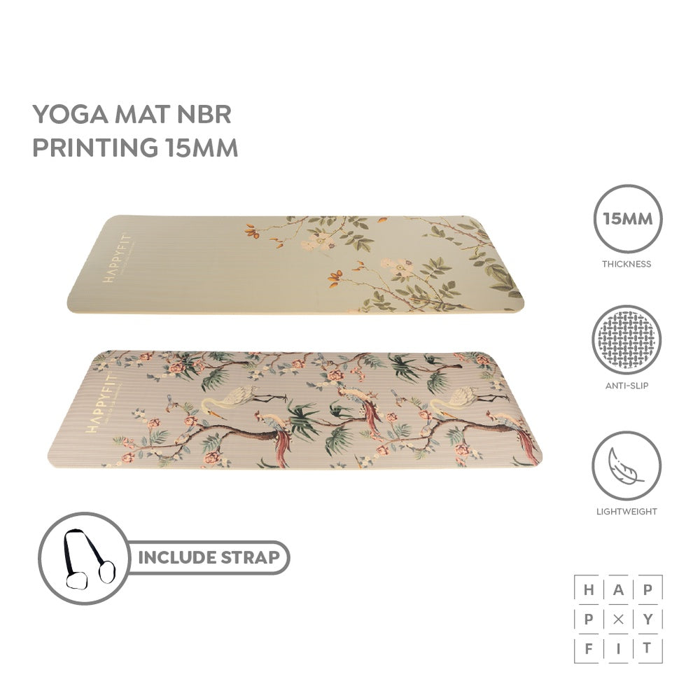 HAPPYFIT Yoga Mat Nbr 15mm Printing + Strap HAPPYFIT