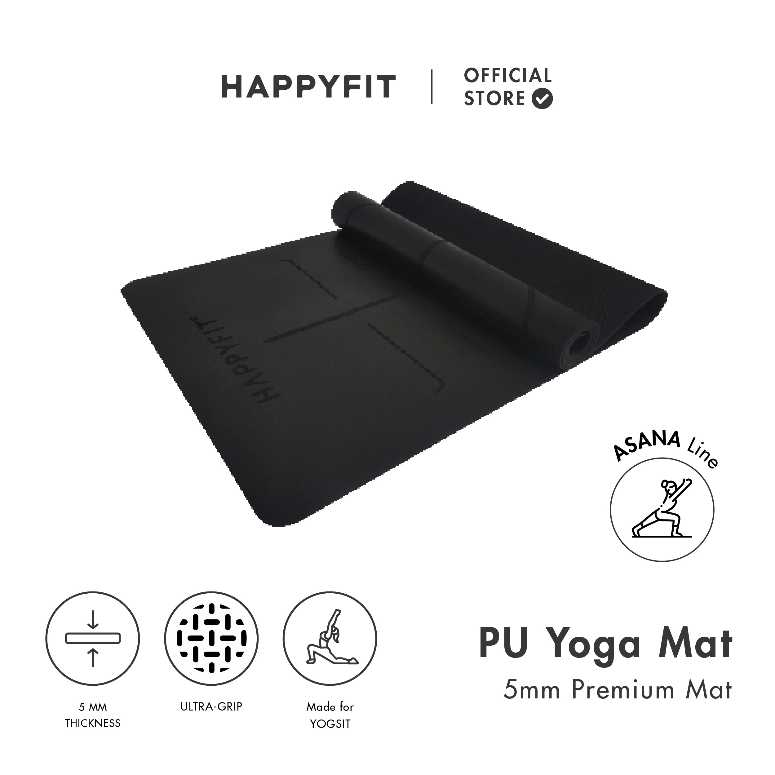 HAPPYFIT Yoga Mat Premium PU 5mm Align