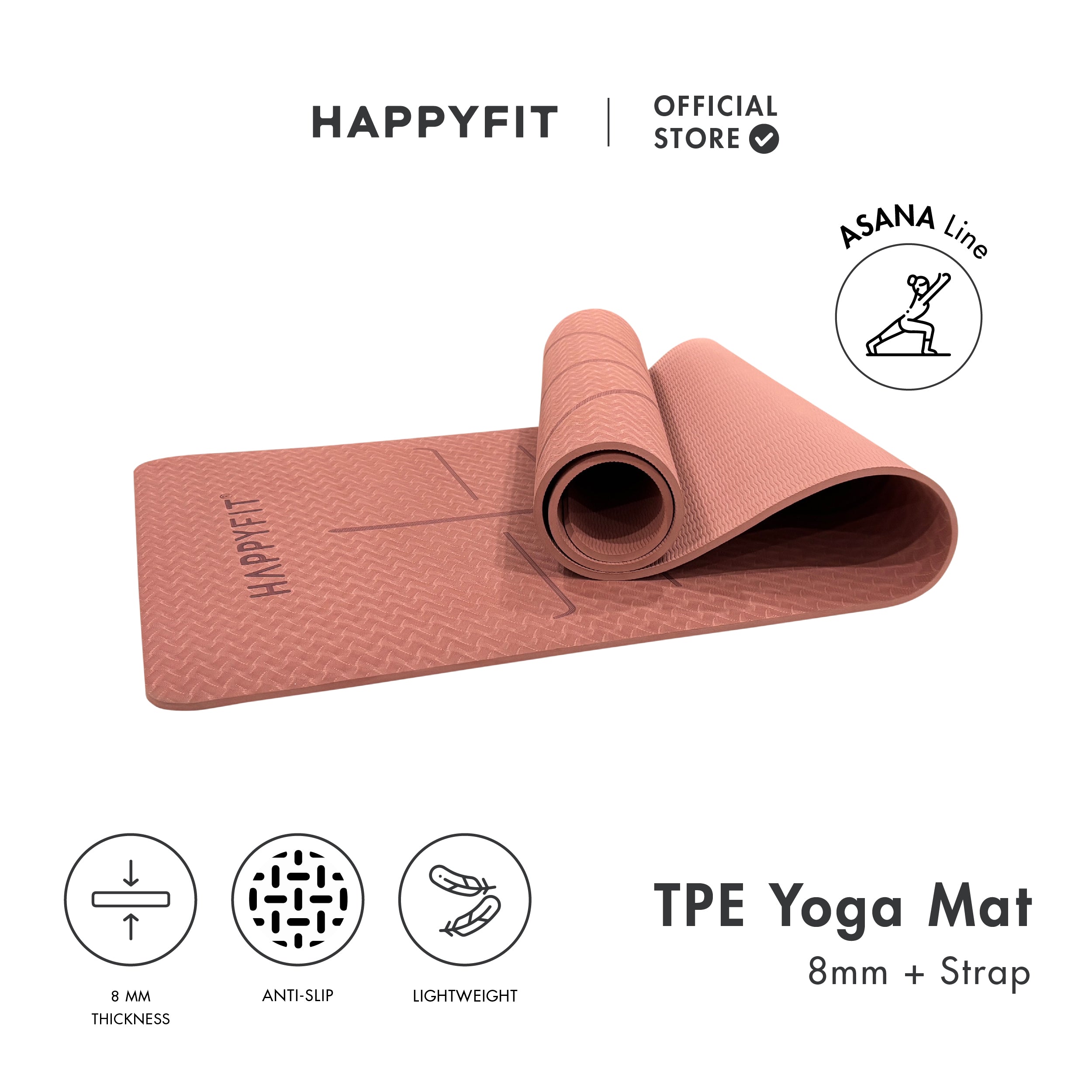 HAPPYFIT [Free Strap] Yoga Mat Tpe 8mm Asana