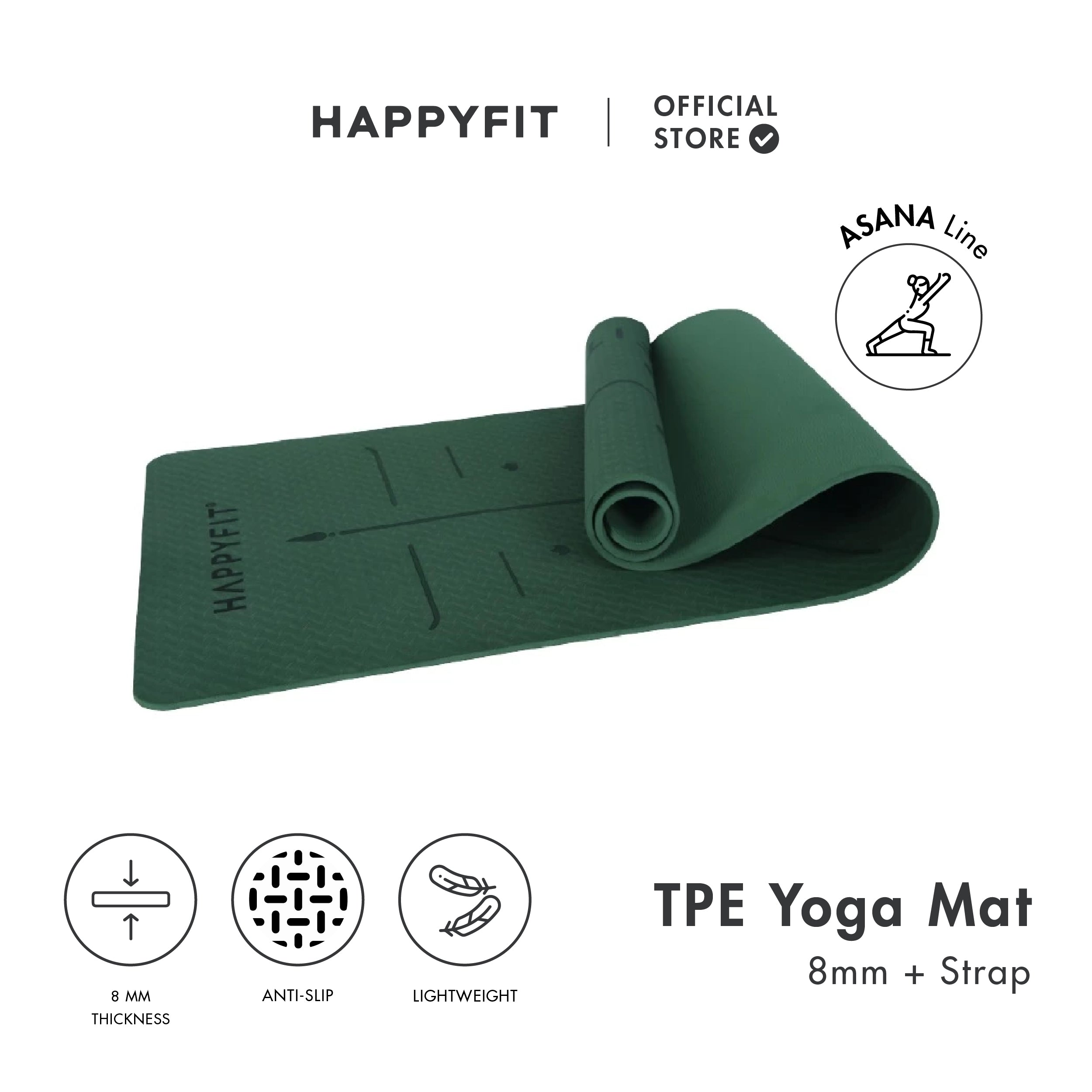 HAPPYFIT [Free Strap] Yoga Mat Tpe 8mm Asana