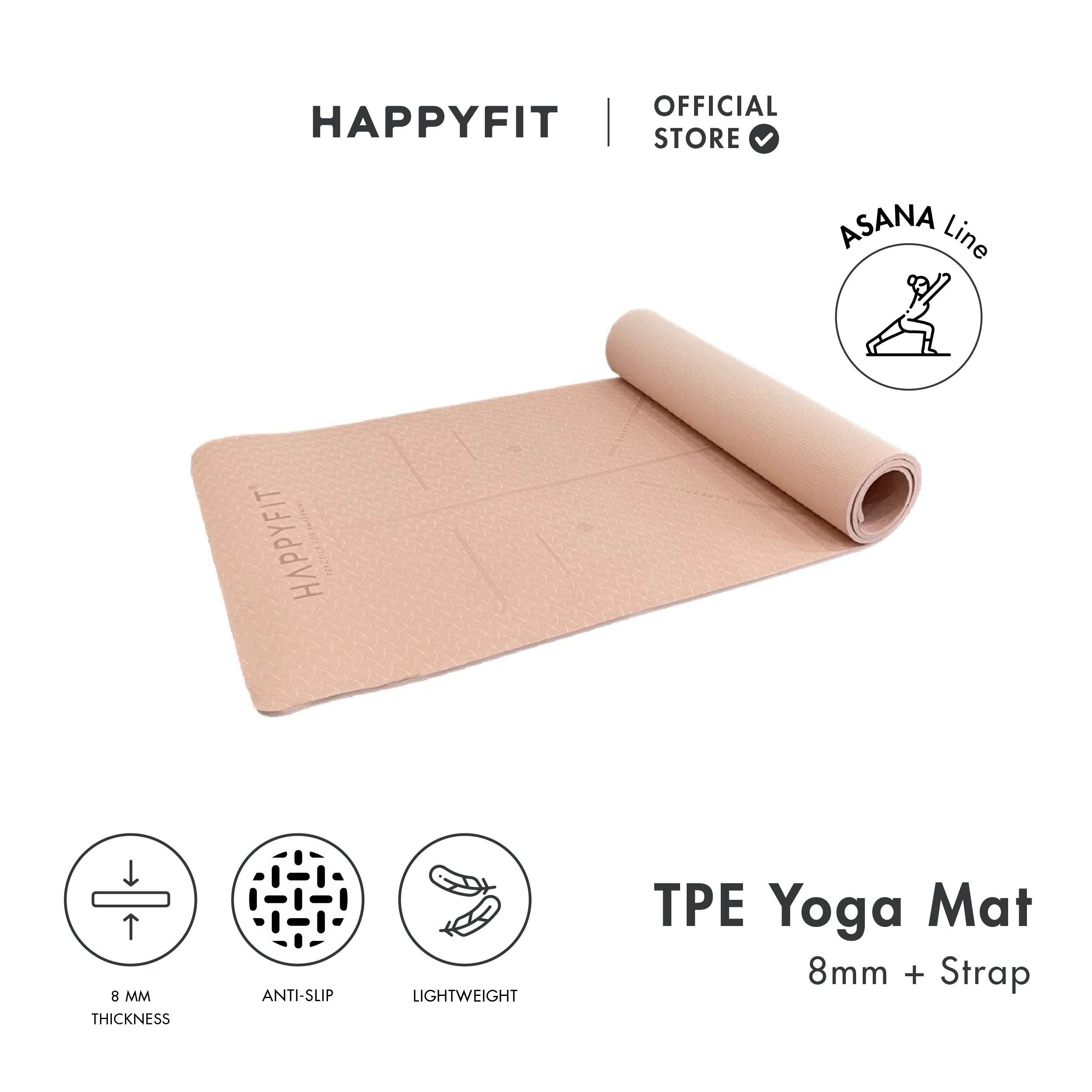 HAPPYFIT [Free Strap] Yoga Mat Tpe 8mm Asana