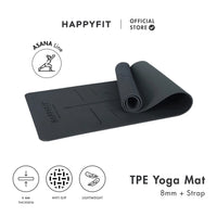 HAPPYFIT [Free Strap] Yoga Mat Tpe 8mm Asana
