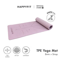 HAPPYFIT [Free Strap] Yoga Mat Tpe 8mm Asana