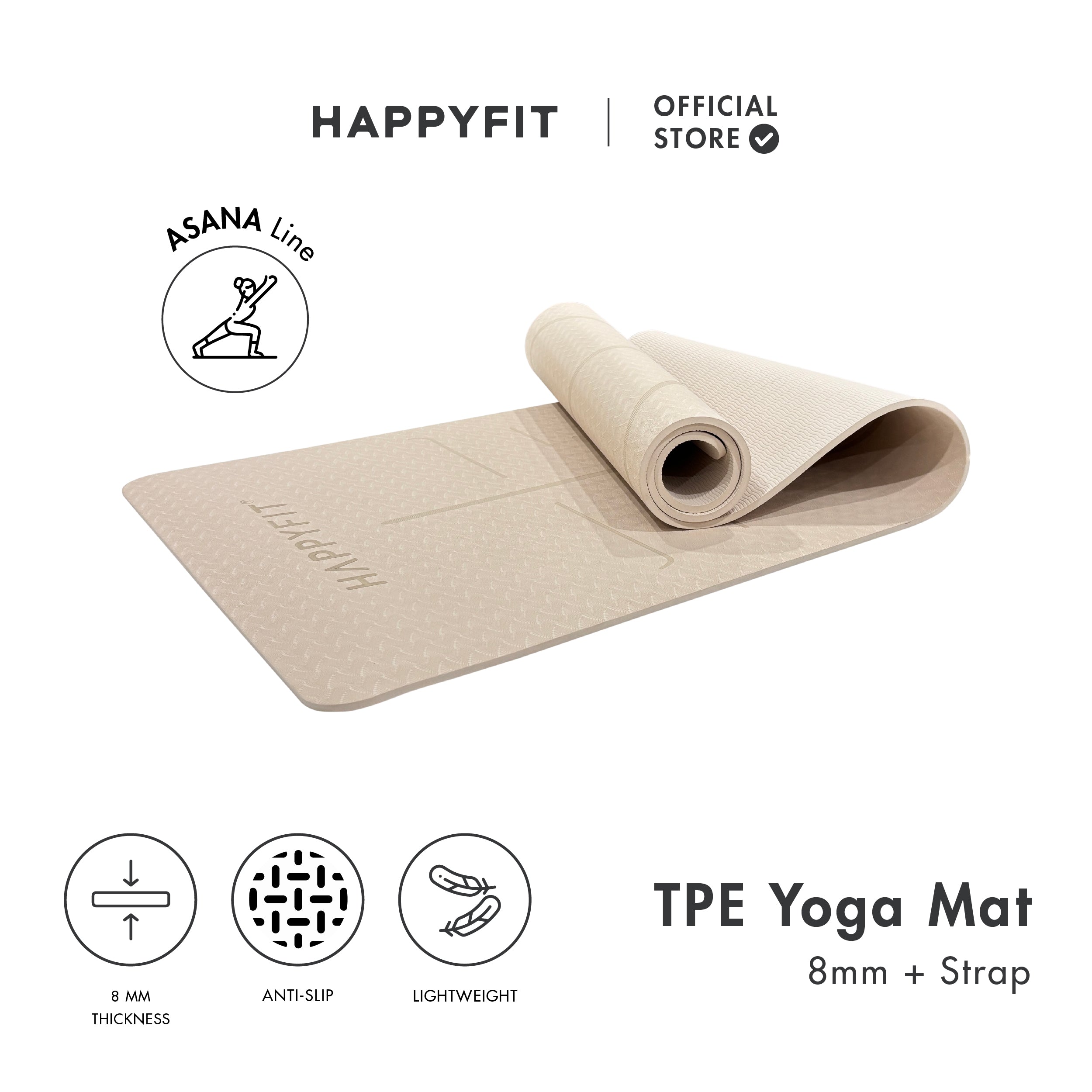 HAPPYFIT [Free Strap] Yoga Mat Tpe 8mm Asana