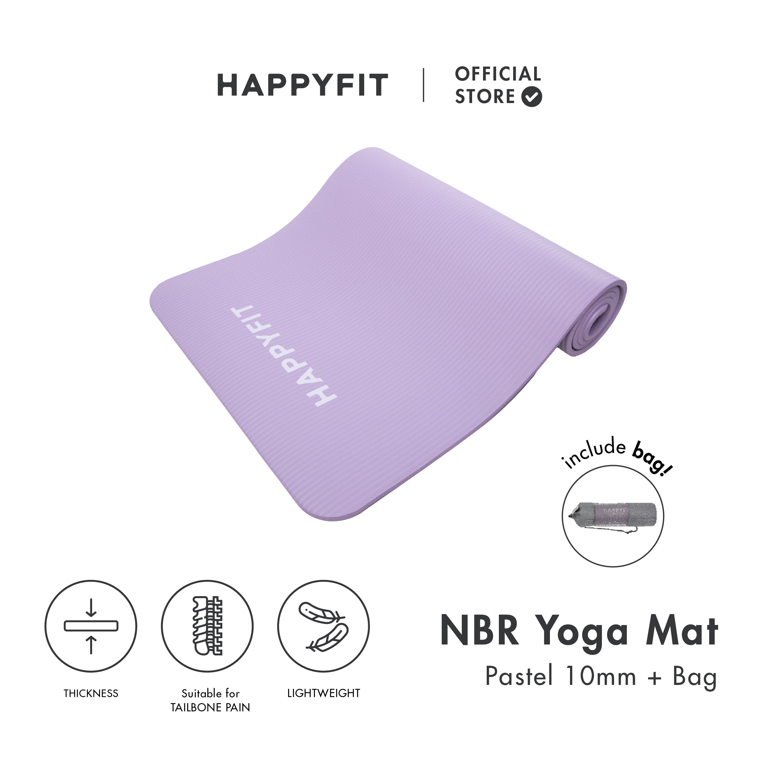 HAPPYFIT Yoga Mat Nbr 10mm Pastel + Bag