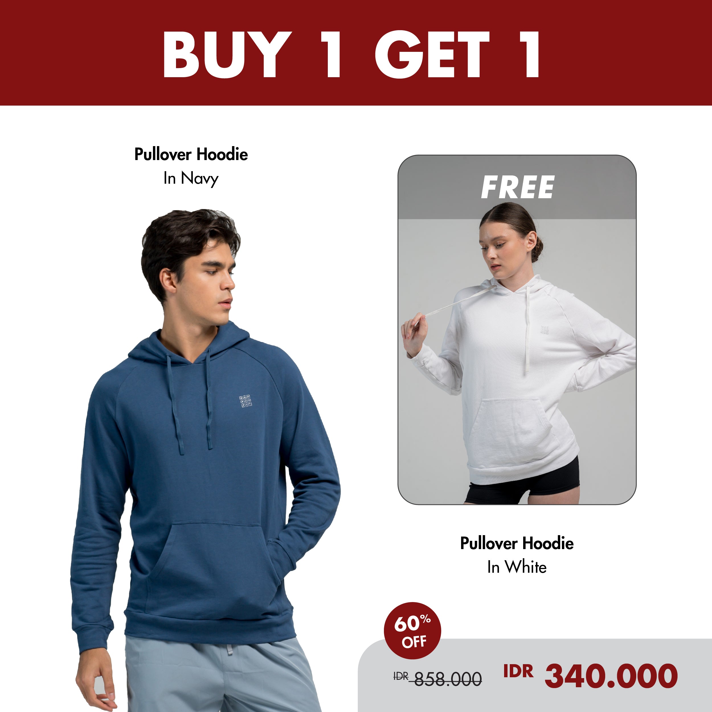 HAPPYFIT - Freedom Fit Bundle 3 | [Buy 1 Get 1] Unisex Hoodie Pullover Navy FREE Unisex Hoodie Pullover White