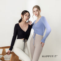 HAPPYFIT Cropped Long Sleeve Ribbed V neck Top