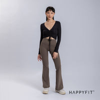 HAPPYFIT Cropped Long Sleeve Ribbed V neck Top