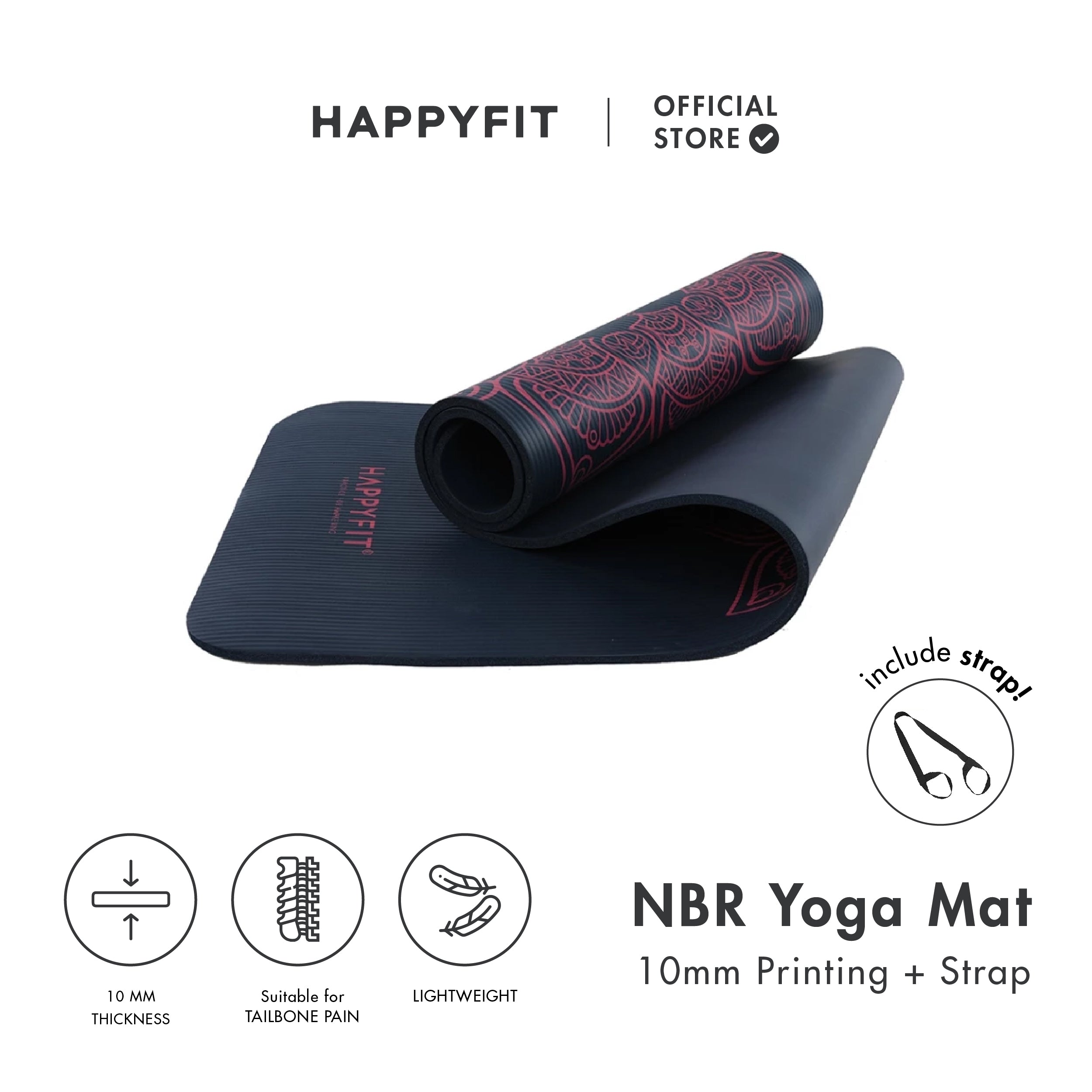 HAPPYFIT Yoga Mat Nbr 10mm Motif + Strap