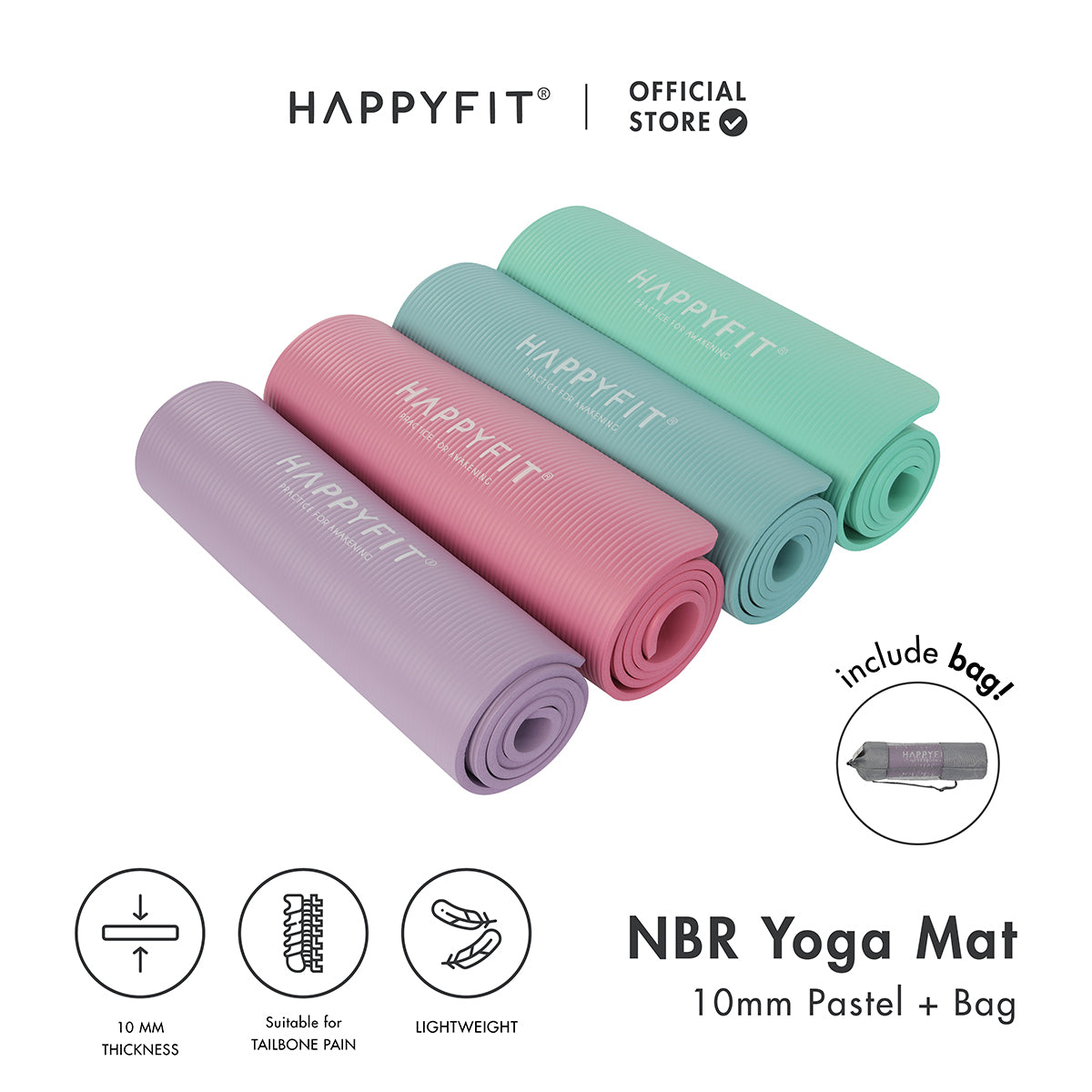 HAPPYFIT Yoga Mat Nbr 10mm Pastel + Bag