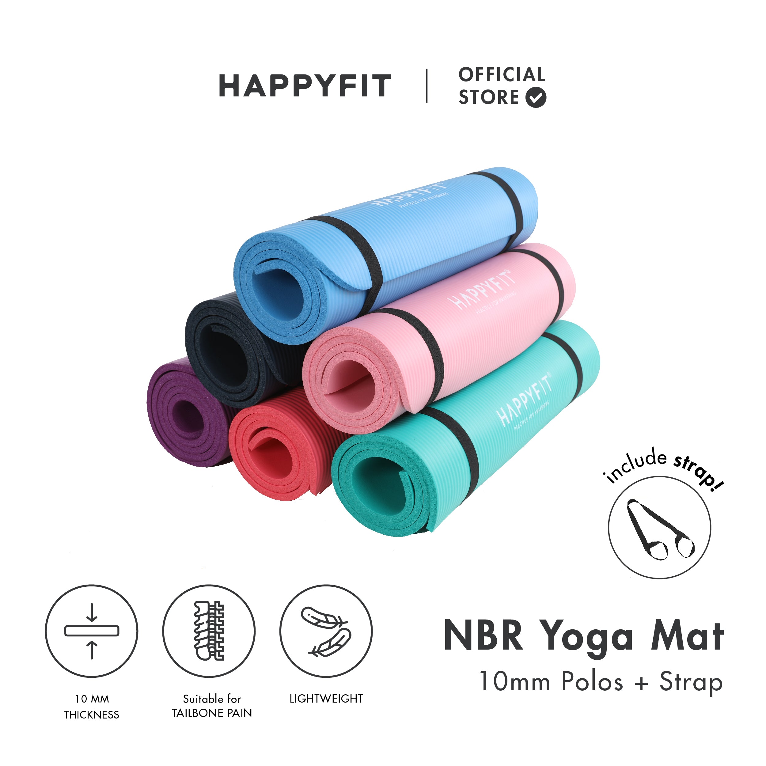 HAPPYFIT Yoga Mat Nbr 10mm Polos + Strap