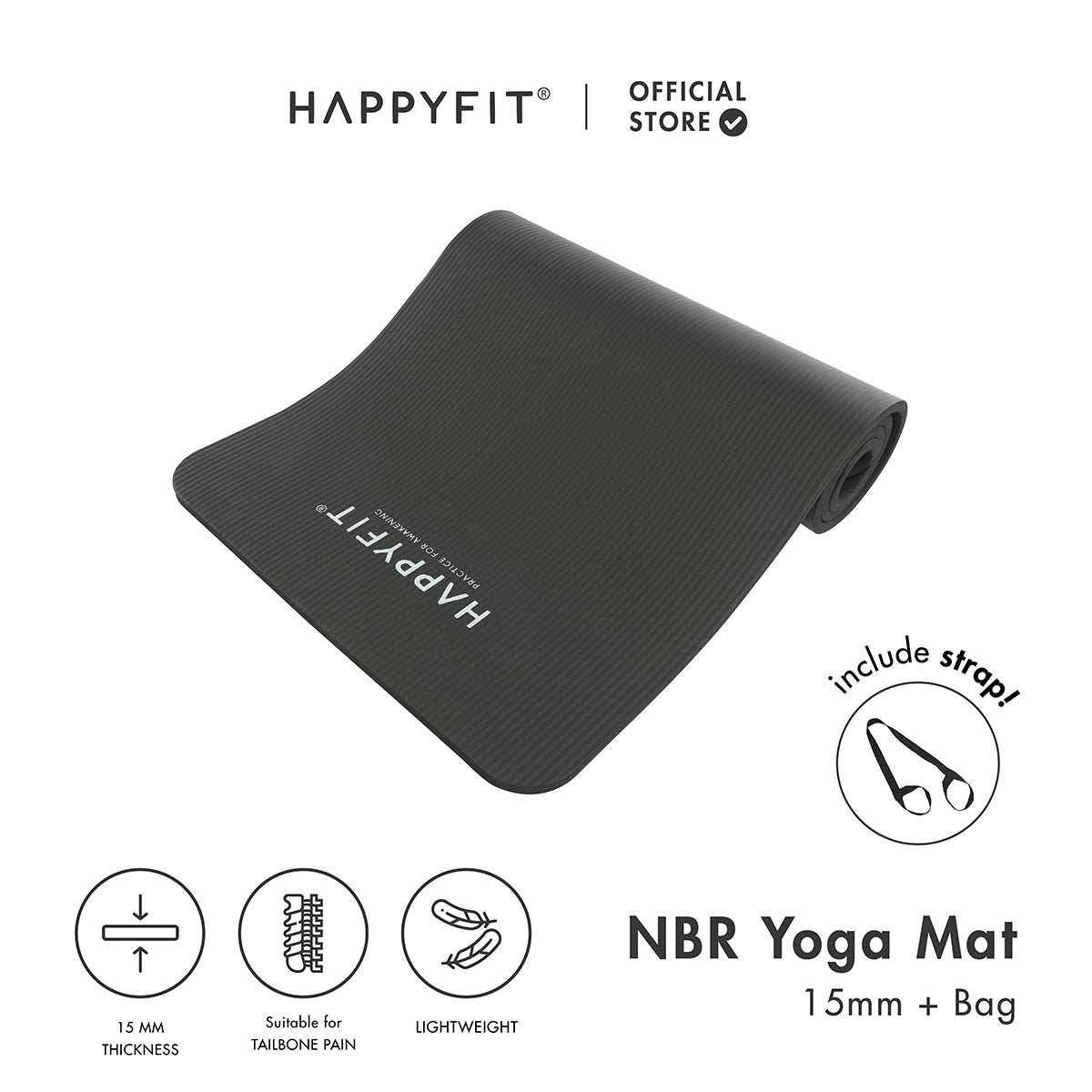 HAPPYFIT Yoga Mat Nbr 15mm Polos + Strap