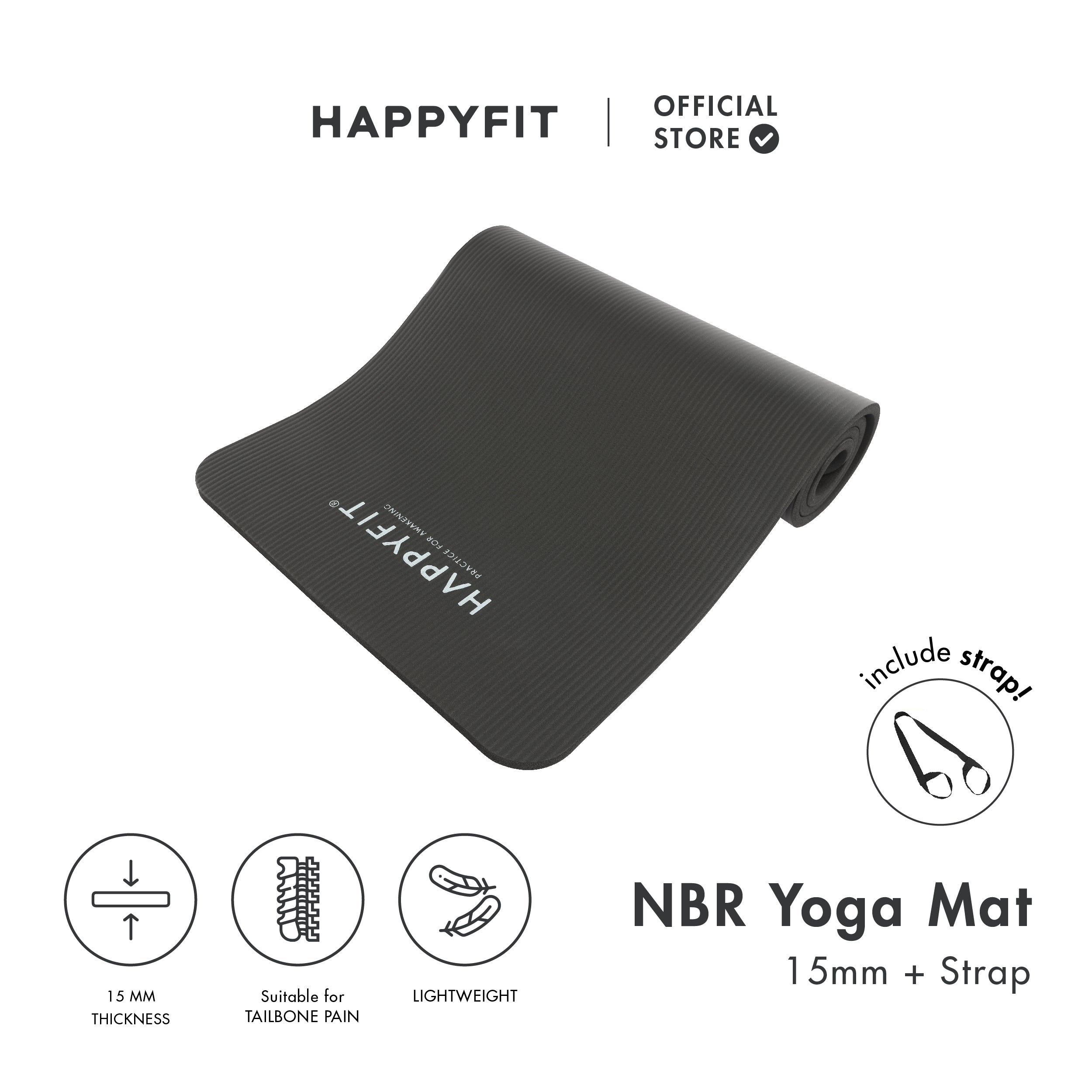 HAPPYFIT Yoga Mat Nbr 15mm Polos + Strap
