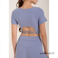 HAPPYFIT Sports Bra Ribbed Padded Bra Crop T-Shirt