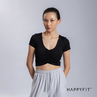 HAPPYFIT Ruched Short Sleeve Sports Bra