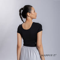 HAPPYFIT Ruched Short Sleeve Sports Bra