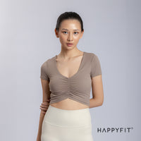 HAPPYFIT Ruched Short Sleeve Sports Bra