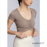 HAPPYFIT Ruched Short Sleeve Sports Bra