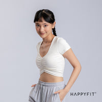 HAPPYFIT Ruched Short Sleeve Sports Bra