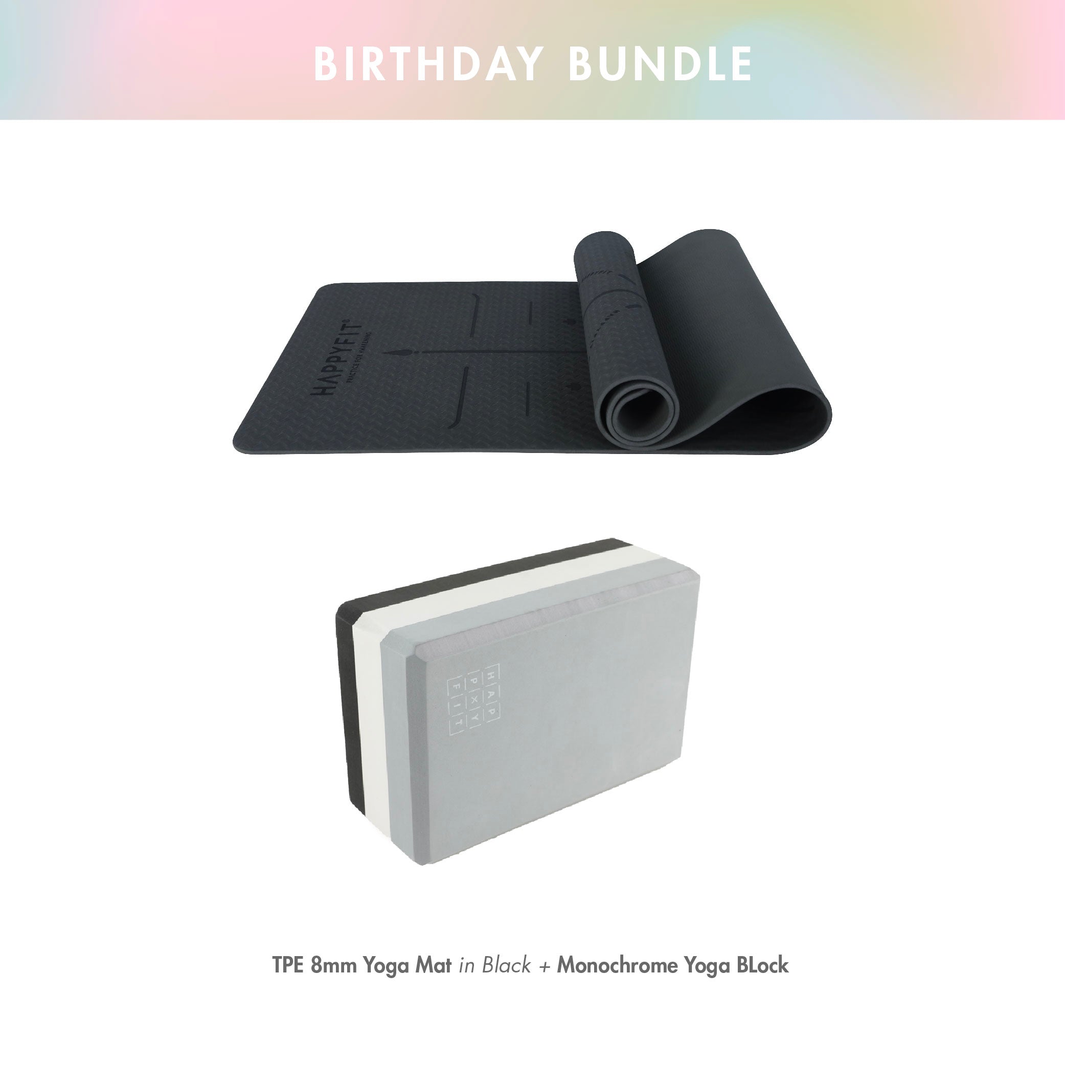 Bundle Yoga TPE 8mm (Black) + 2 Block Monochrome