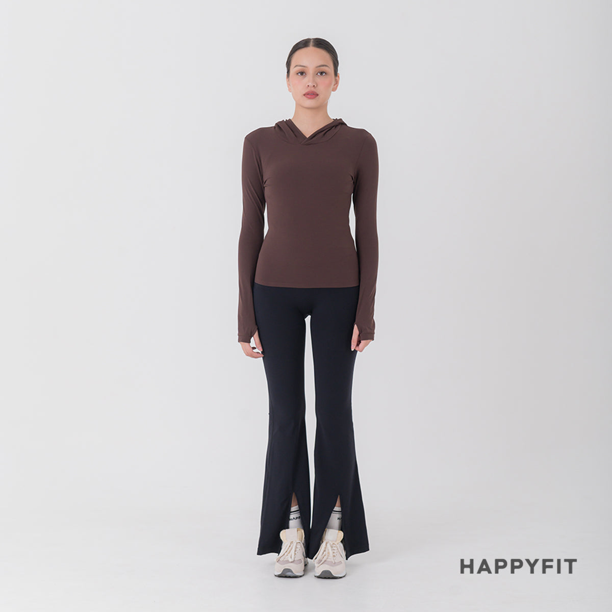 HAPPYFIT Long Sleeve Run Top with Hoodie