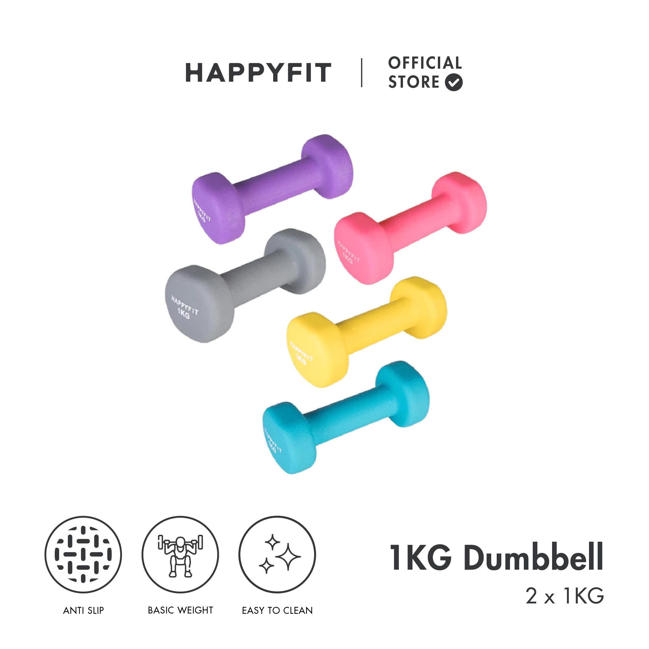 HAPPYFIT Neoprene Dumbbell 1 Kg (2 Pcs)