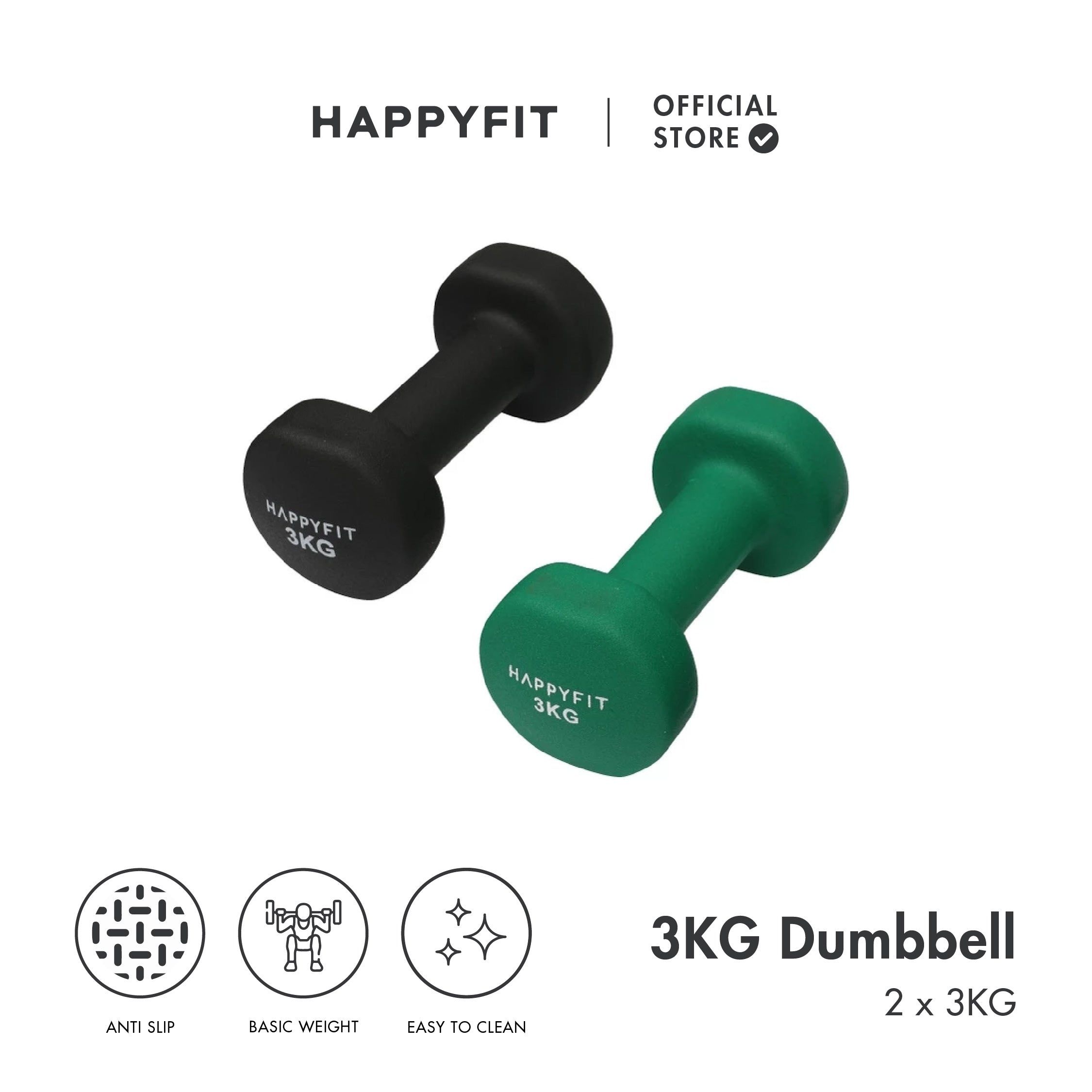 HAPPYFIT Neoprene Dumbbell 3 Kg (2 Pcs)