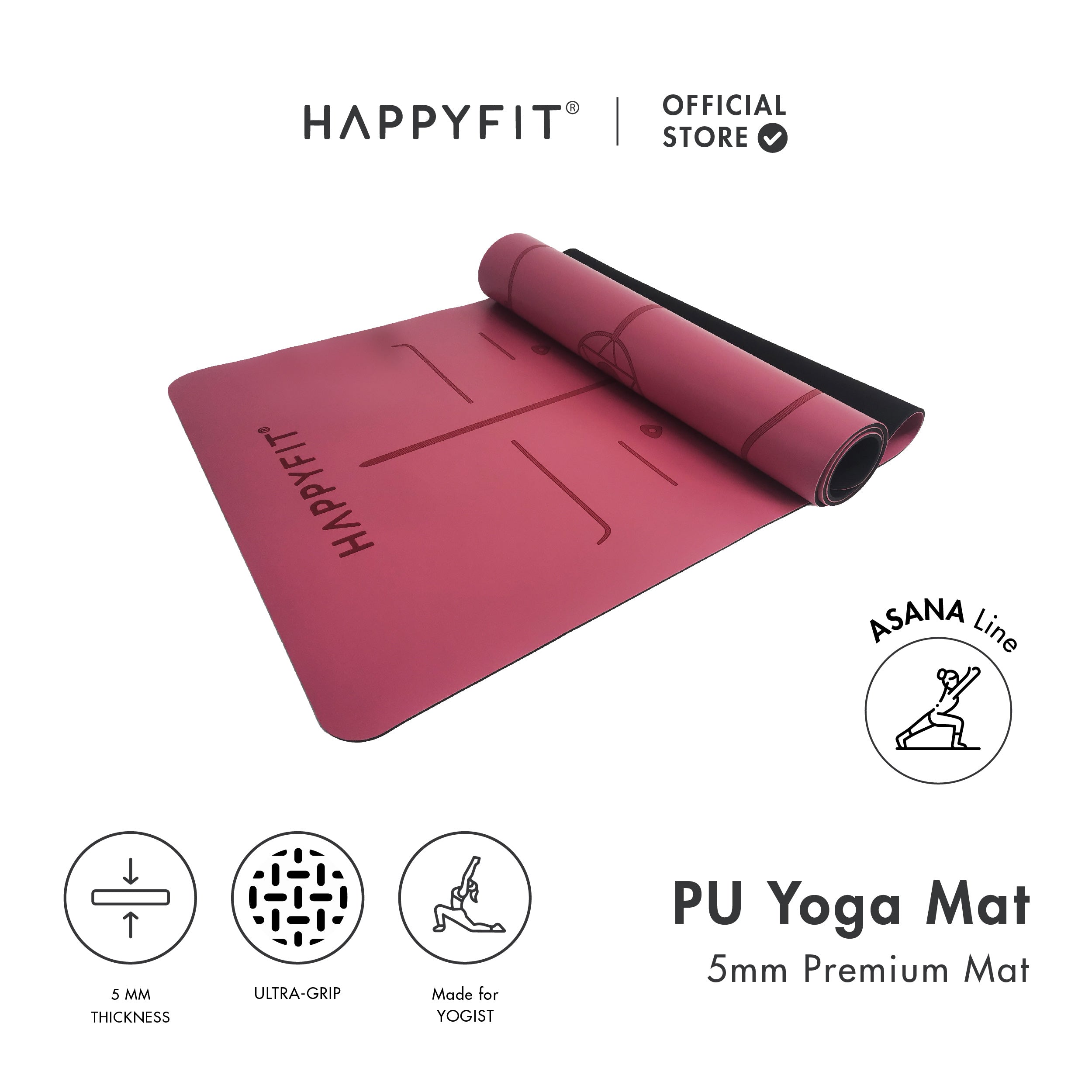 HAPPYFIT Yoga Mat Premium PU 5mm Align