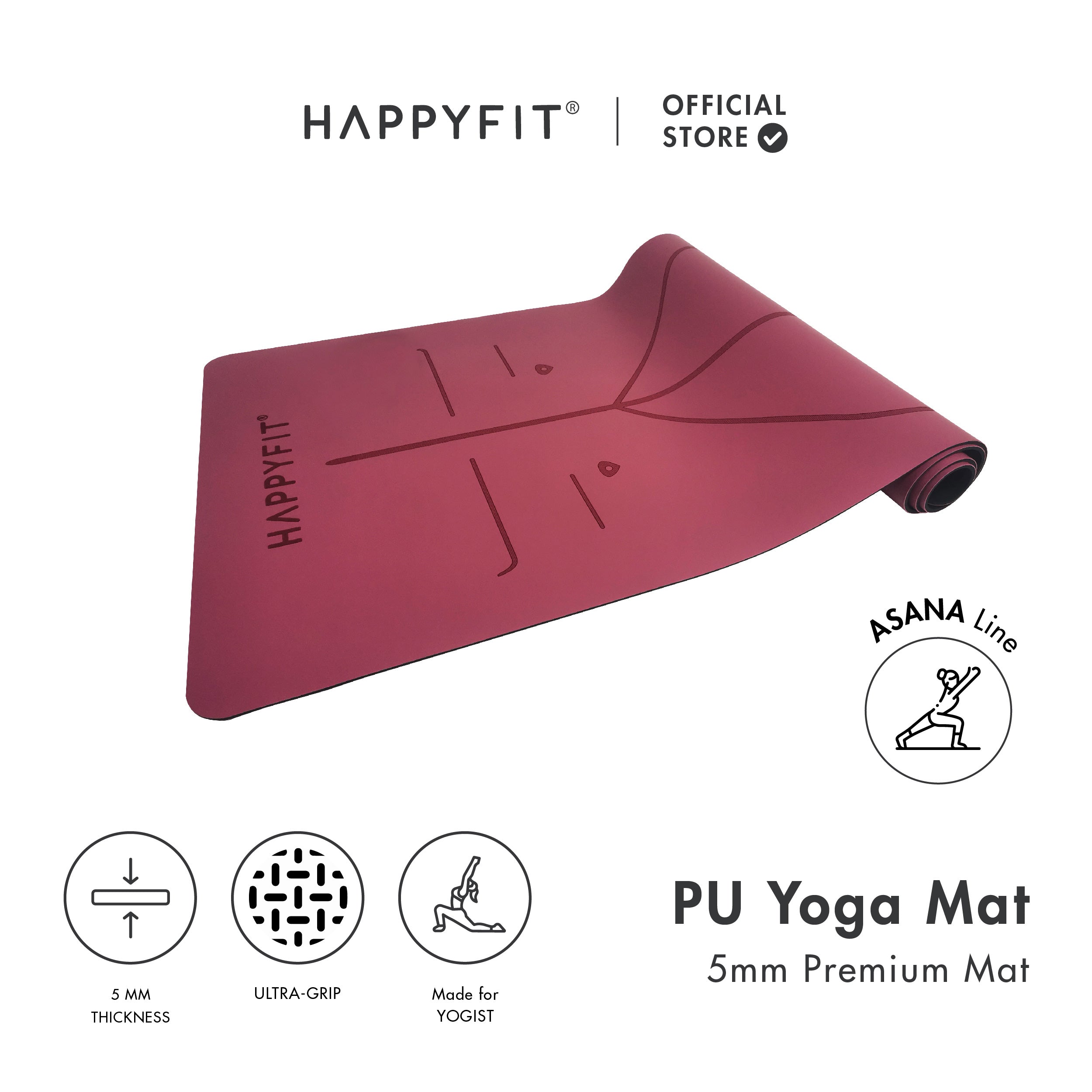 HAPPYFIT Yoga Mat Premium PU 5mm Align