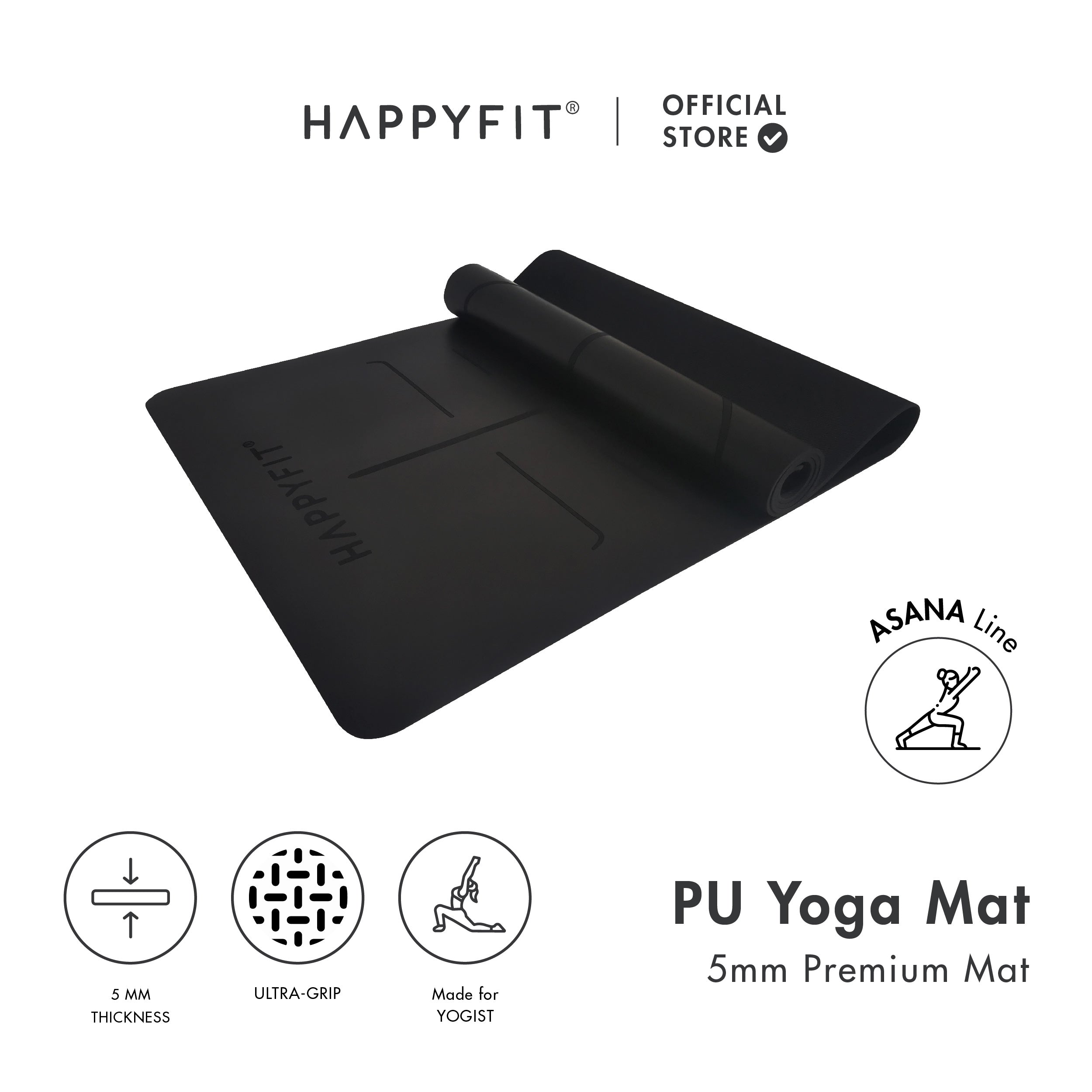 HAPPYFIT Yoga Mat Premium PU 5mm Align