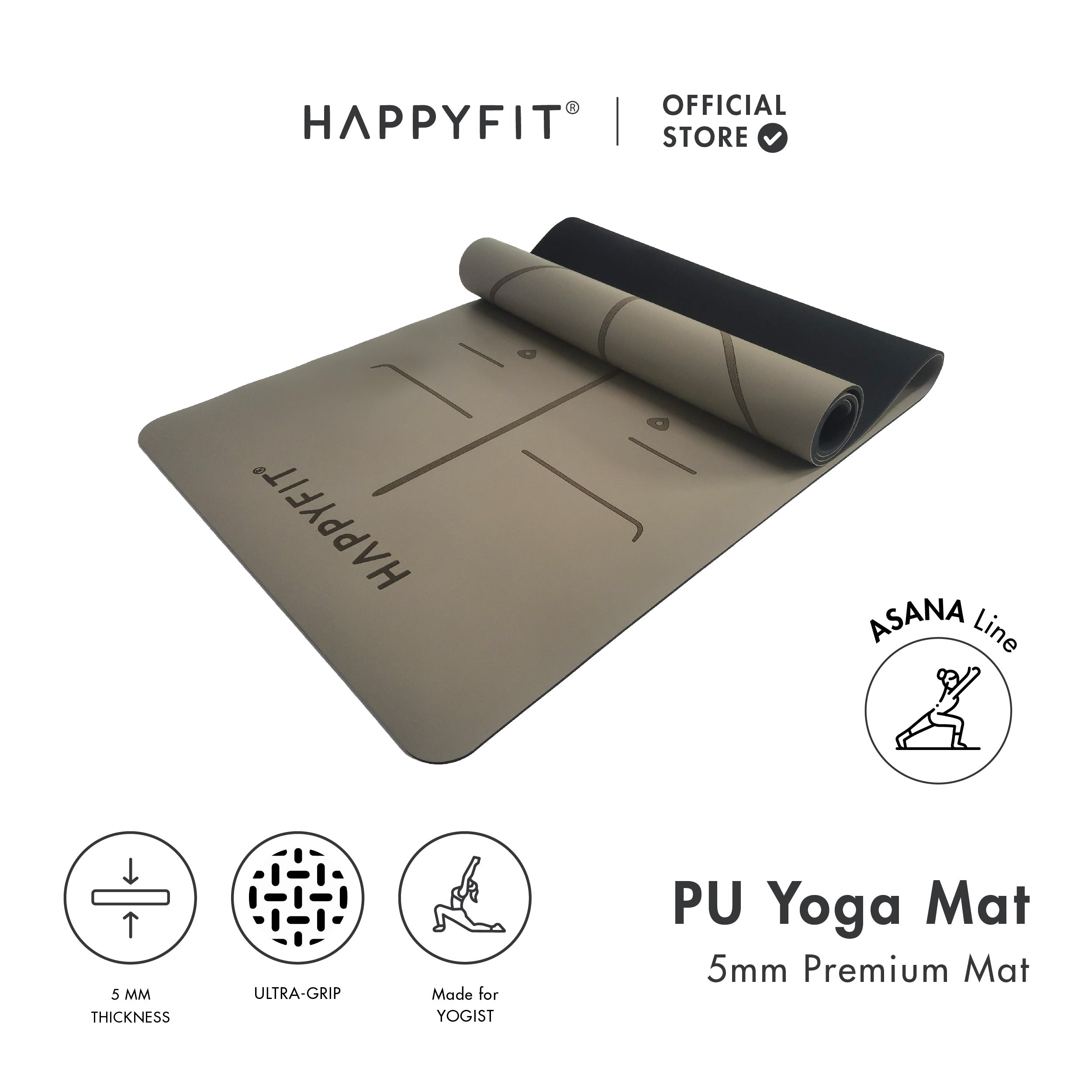 HAPPYFIT Yoga Mat Premium PU 5mm Align