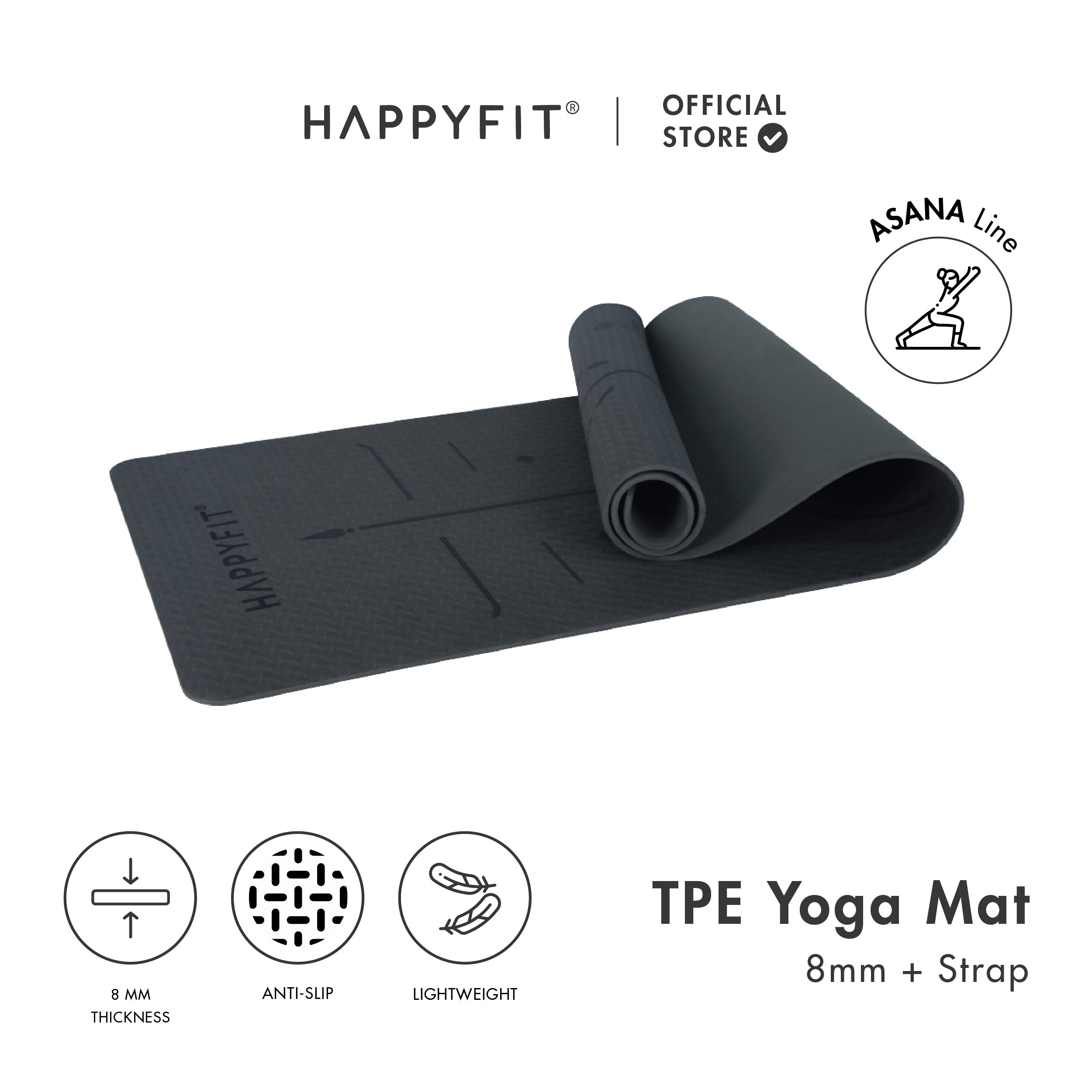 HAPPYFIT [Free Strap] Yoga Mat Tpe 8mm Asana