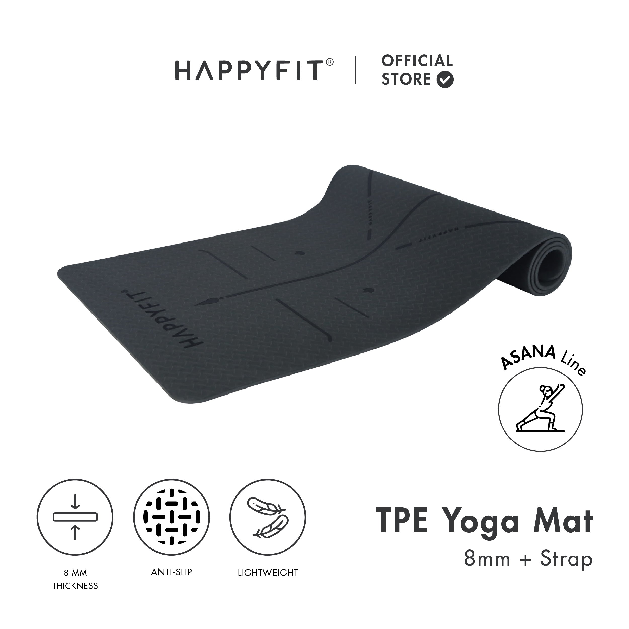 HAPPYFIT [Free Strap] Yoga Mat Tpe 8mm Asana