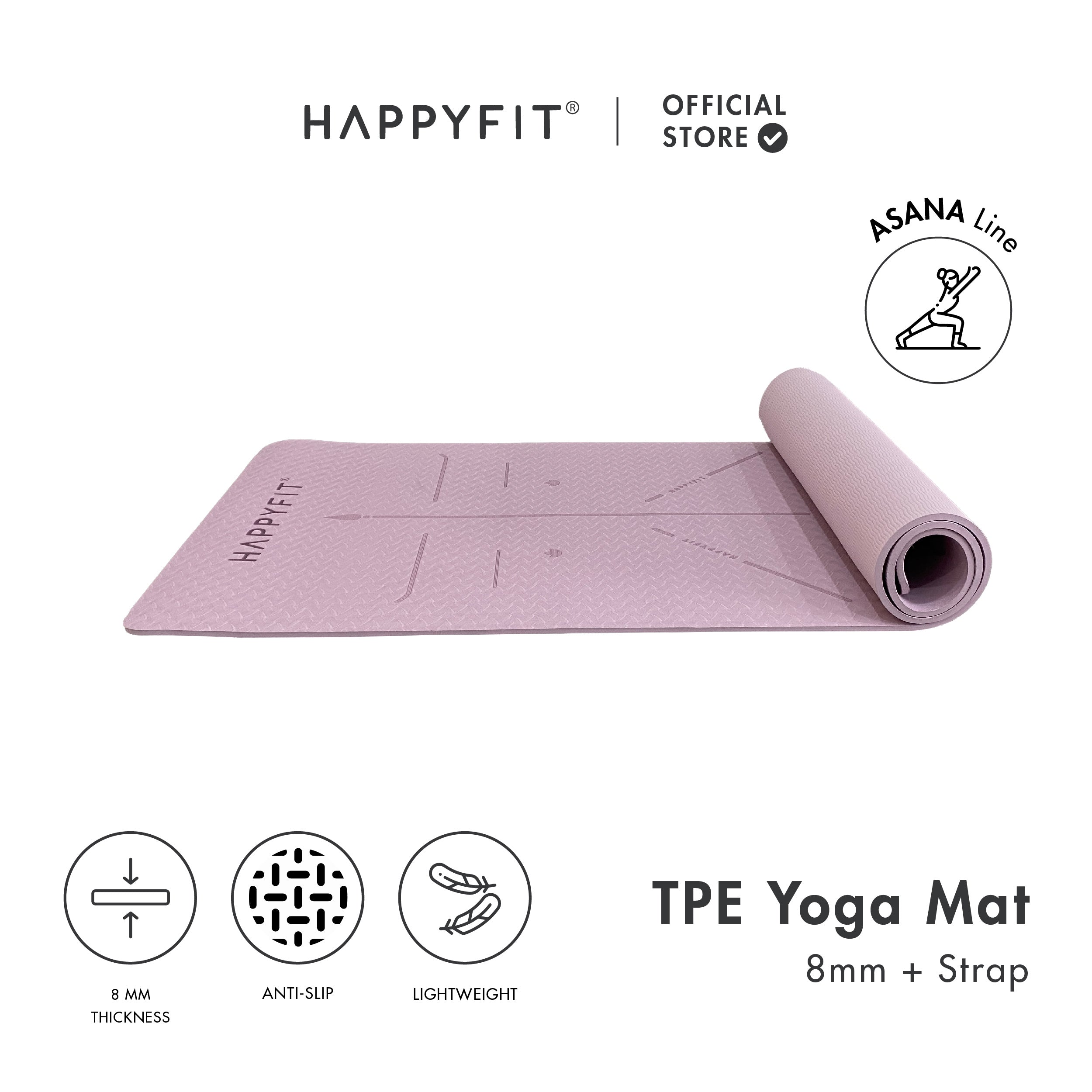 HAPPYFIT [Free Strap] Yoga Mat Tpe 8mm Asana