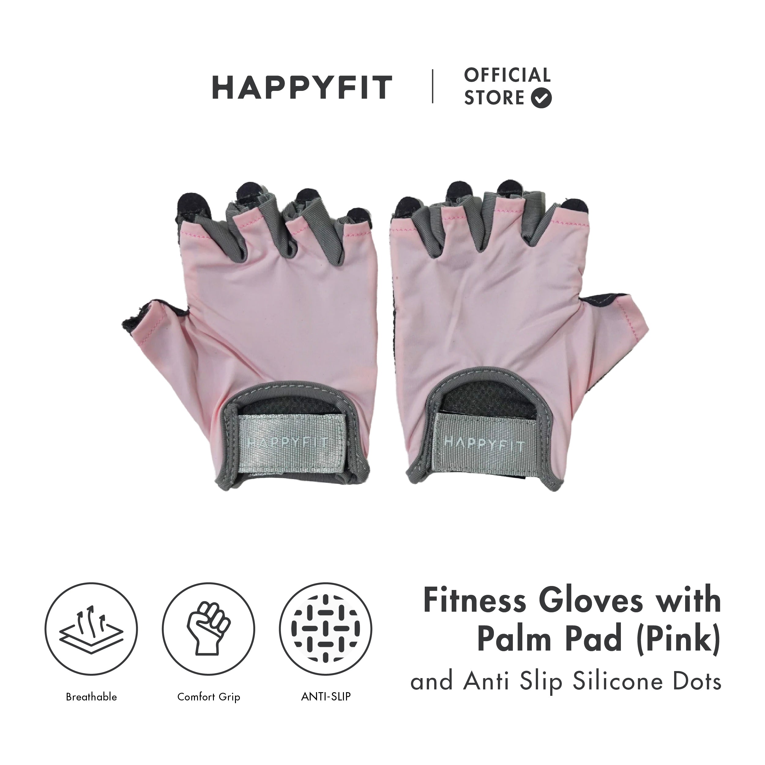 HAPPYFIT FITNESS GLOVES WITH PALM PAD & ANTI SLIP SILICONE DOTS