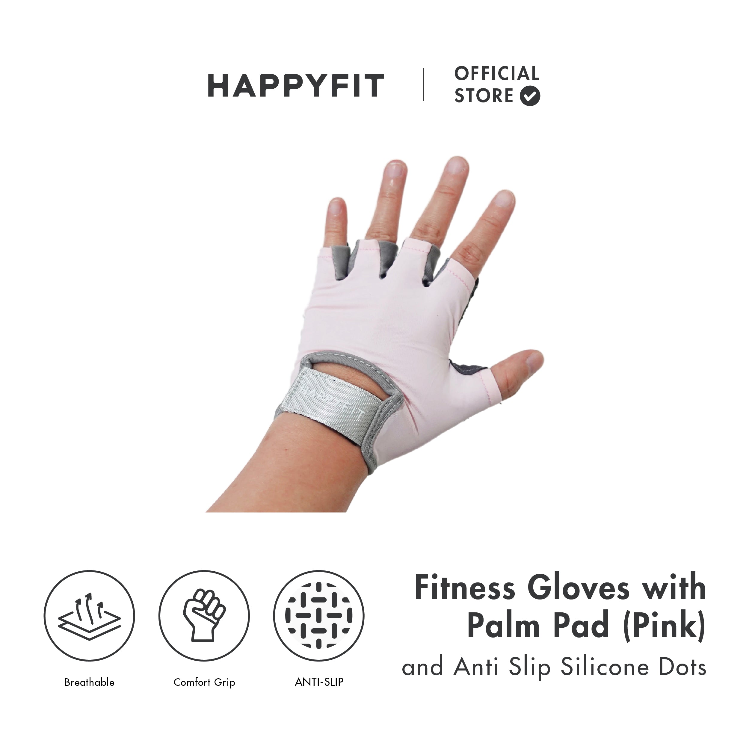 HAPPYFIT FITNESS GLOVES WITH PALM PAD & ANTI SLIP SILICONE DOTS
