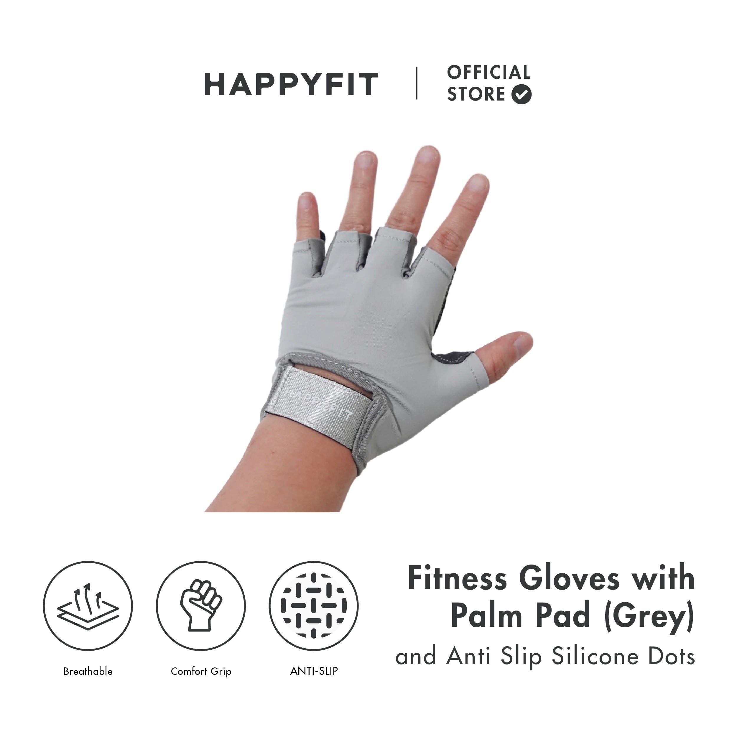 HAPPYFIT FITNESS GLOVES WITH PALM PAD & ANTI SLIP SILICONE DOTS