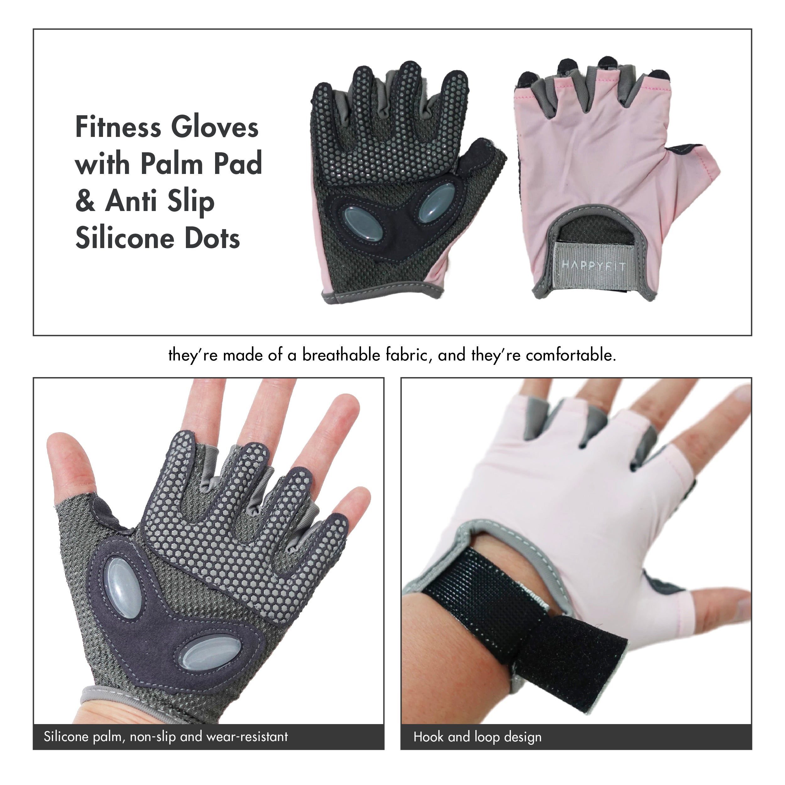 HAPPYFIT FITNESS GLOVES WITH PALM PAD & ANTI SLIP SILICONE DOTS