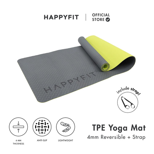 HAPPYFIT [Free Strap] Yoga Mat Tpe Eco Friendly 4mm Reversible
