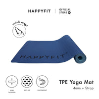 HAPPYFIT [Free Strap] Yoga Mat Tpe Eco Friendly 4mm Reversible