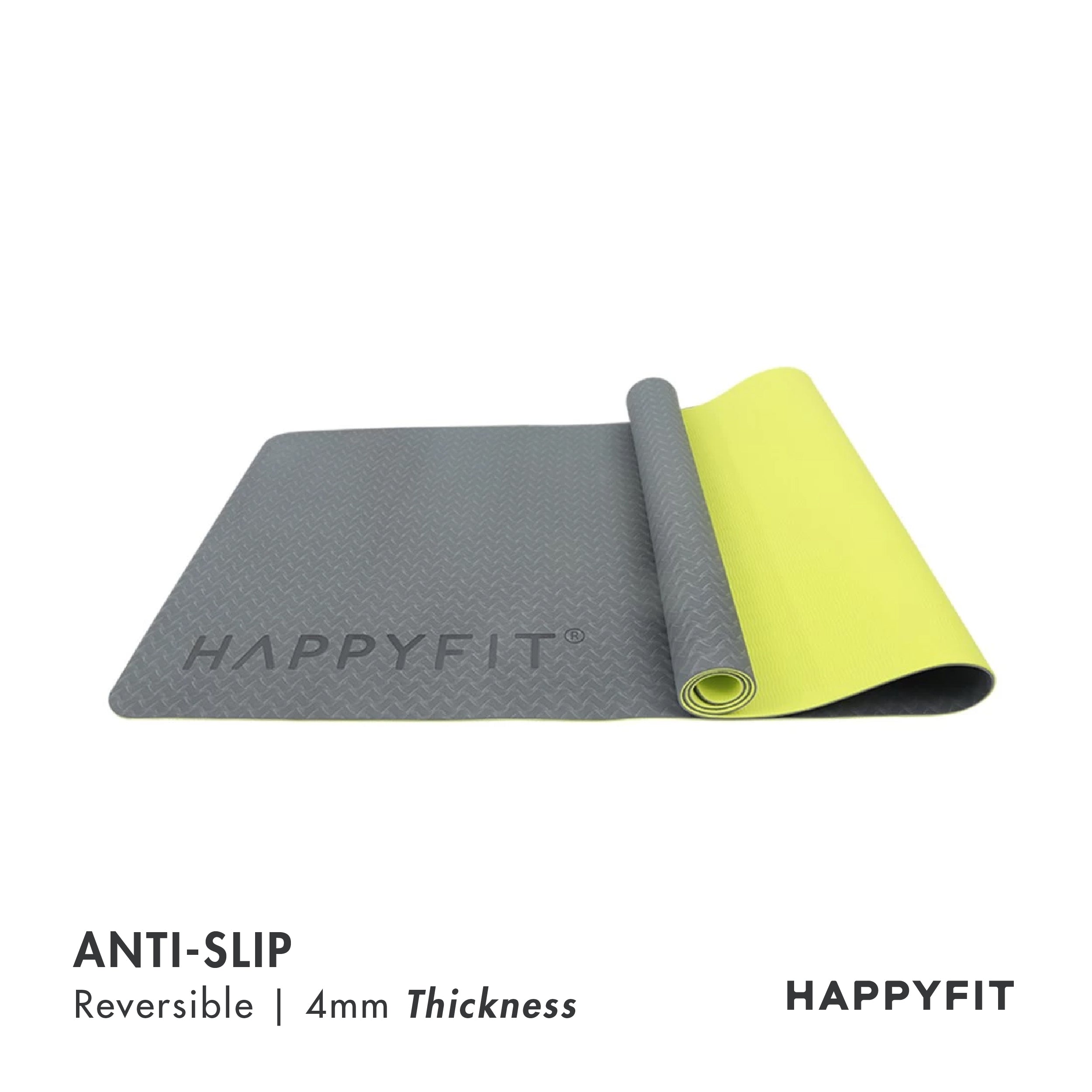 HAPPYFIT [Free Strap] Yoga Mat Tpe Eco Friendly 4mm Reversible