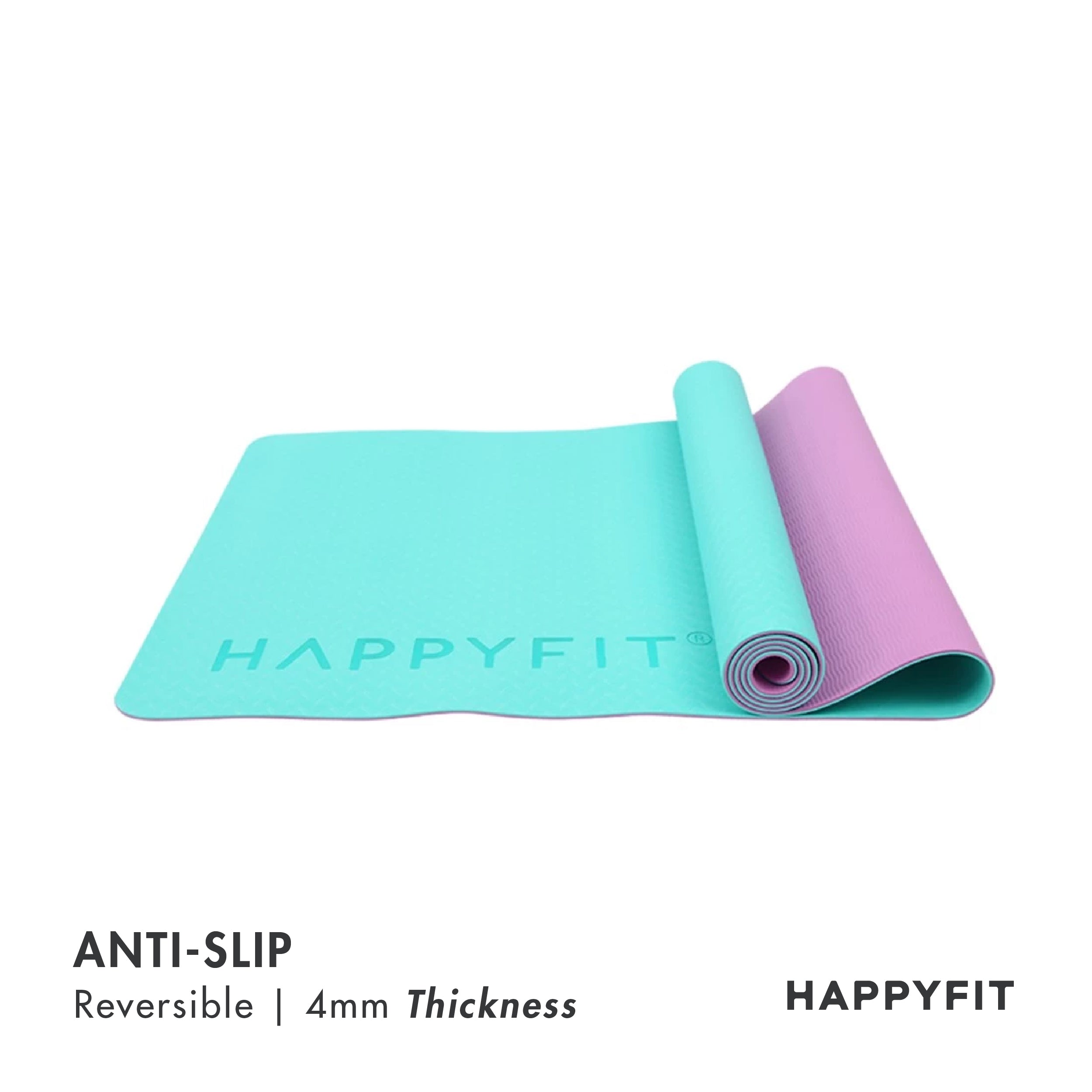 HAPPYFIT [Free Strap] Yoga Mat Tpe Eco Friendly 4mm Reversible