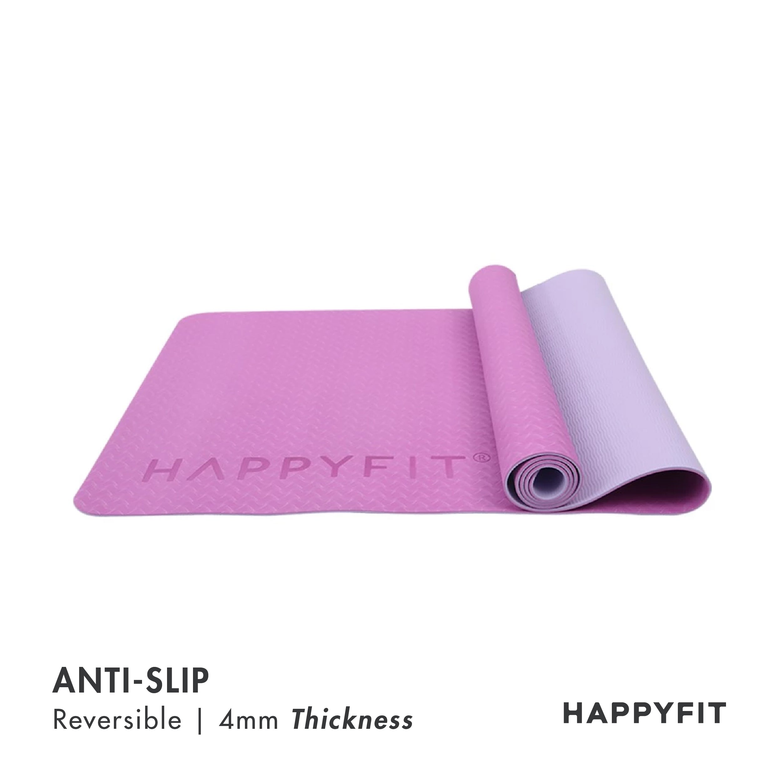 HAPPYFIT [Free Strap] Yoga Mat Tpe Eco Friendly 4mm Reversible