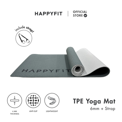 HAPPYFIT [Free Strap] Yoga Mat Tpe Eco Friendly 6mm
